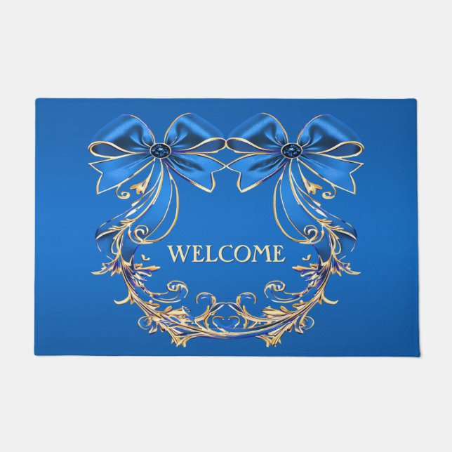Blue Gold Blume Holiday Doormat Fußmatte (Vorderseite)