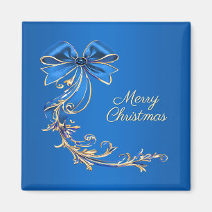 Blue Gold Blume Holiday Magnet