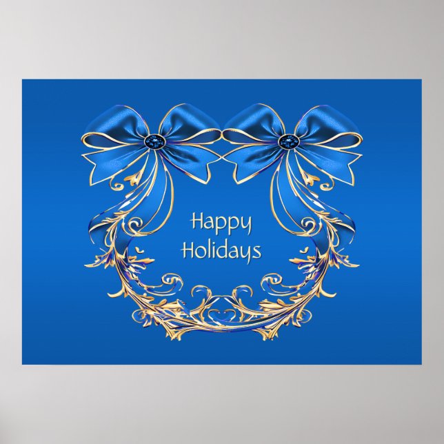 Blue Gold Blume Holiday Poster (Vorne)