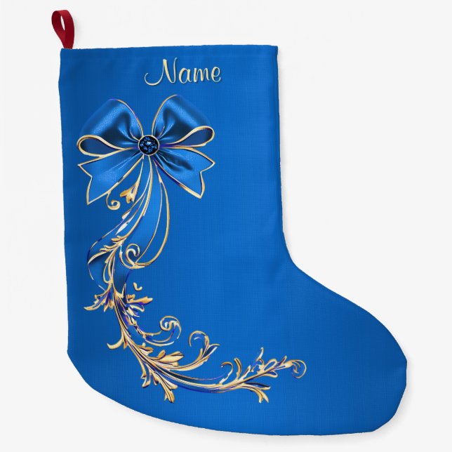 Blue Gold Blume Holiday Strumpf Großer Weihnachtsstrumpf (Vorderseite)