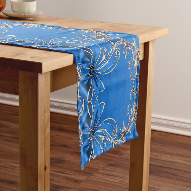 Blue Gold Blume Holiday Table Runner Mittelgroßer Tischläufer (Beispiel)