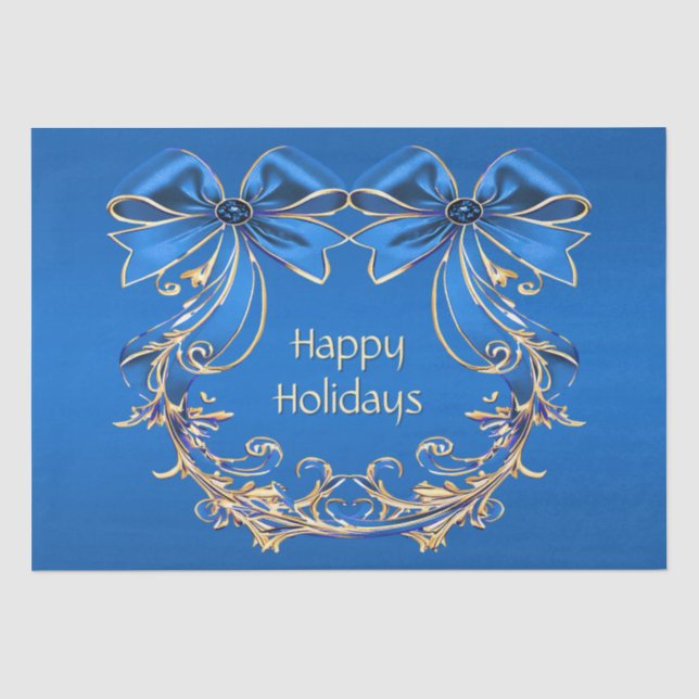 Blue Gold Blume Urlaub Seidenpapier (Vorderseite)