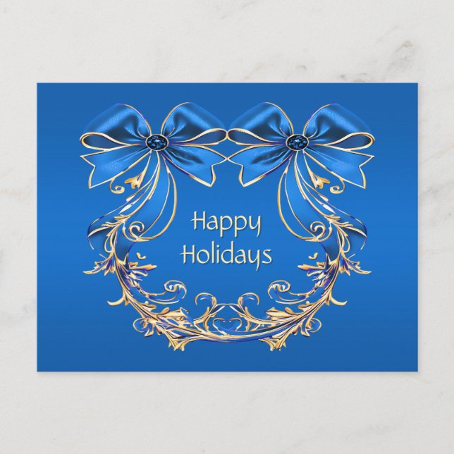 Blue Gold Blume Weihnachten Weihnachten Postkarte (Vorderseite)