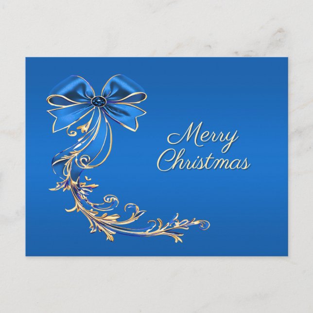 Blue Gold Blume Weihnachten Weihnachten Postkarte (Vorderseite)