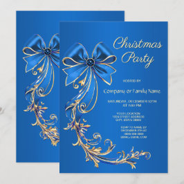 Blue Gold Blume Weihnachts-Party Einladung