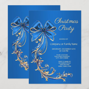 Blue Gold Blume Weihnachts-Party Einladung