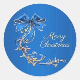 Blue Gold Blume Weihnachtsaufkleber Runder Aufkleber