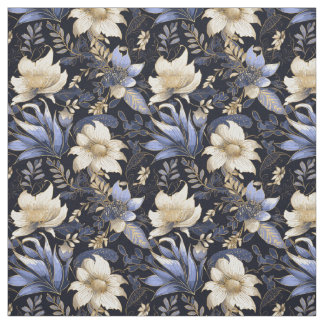 Blue & Gold Boho Chic Blumenmuster Stoff
