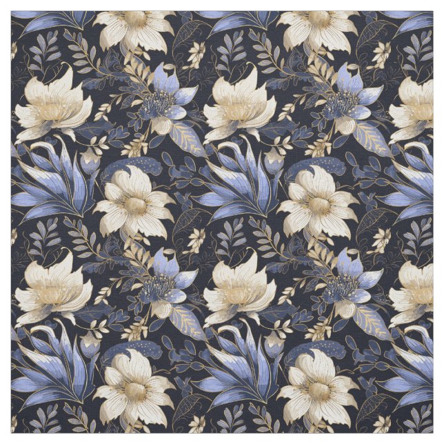 Blue & Gold Boho Chic Blumenmuster Stoff (Muster)
