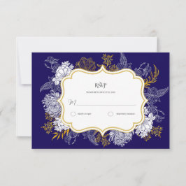 Blue Gold Botany Graphic Wedding RSVP Karte