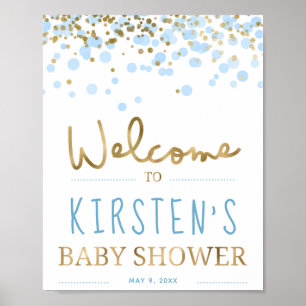 Blue & Gold Boy Baby Dusche Willkommen Poster