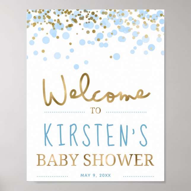 Blue & Gold Boy Baby Dusche Willkommen Poster (Vorne)