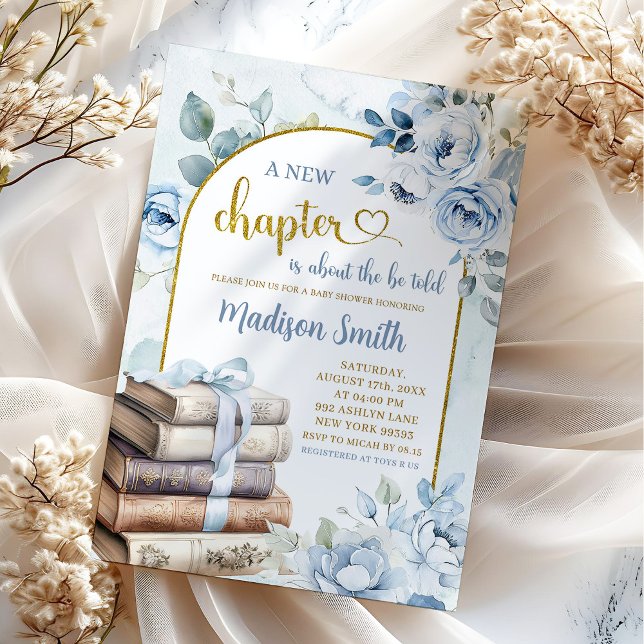 Blue Gold Boy Storybook Theme Baby Dusche Einladung (Von Creator hochgeladen)