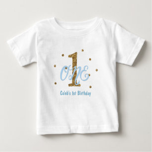 Blue & Gold Boys 1. Geburtstag Party kundenspezifi Baby T-shirt