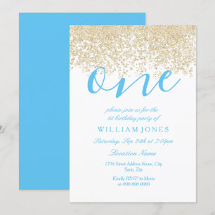 Blue Gold Boys 1er anniversaire Invitation de fête
