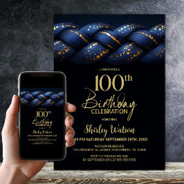 Blue Gold Braid 100. Geburtstagsparty Einladung