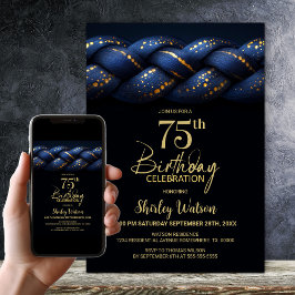 Blue Gold Braid 75. Geburtstagsparty Einladung