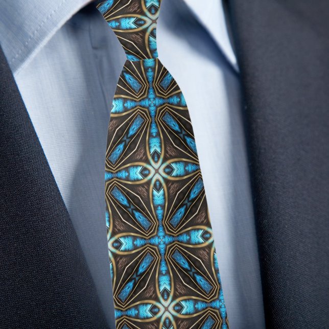 Blue Gold Brown Star X Muster Necktie Krawatte (Von Creator hochgeladen)