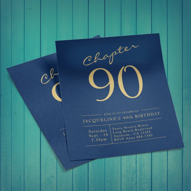 Blue Gold Budget 90. Geburtstag Einladung Flyer (Von Creator hochgeladen)