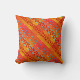 Blue Gold Burgundy on Orange Diagonal Tiers Mosaic Kissen