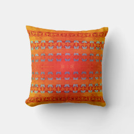 Blue Gold Burgundy on Orange Multi-Tiered Mosaic Kissen
