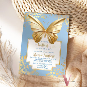 Blue Gold Butterfly Baby Dusche Einladung