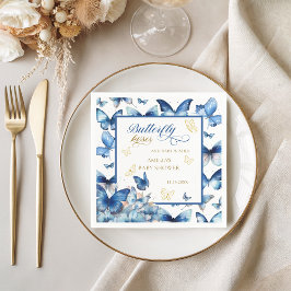 Blue Gold Butterfly Kisses Baby Dusche Serviette