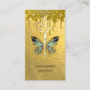 Blue Gold Butterfly Scisson Haar Stylist Salon Visitenkarte