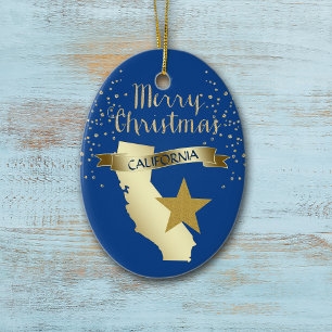 Blue Gold California Star Keramik Ornament