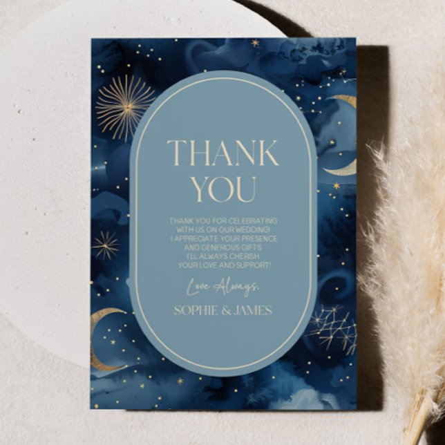 Blue Gold Celestial Elegant Starry Sky Wedding Dankeskarte (Von Creator hochgeladen)
