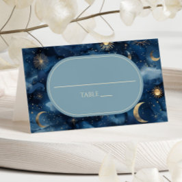 Blue Gold Celestial Elegant Starry Sky Wedding Platzkarte