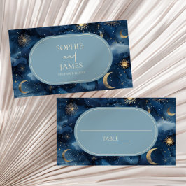 Blue Gold Celestial Elegant Starry Sky Wedding Platzkarte