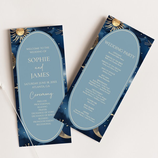 Blue Gold Celestial Elegant Starry Sky Wedding Programm (Von Creator hochgeladen)