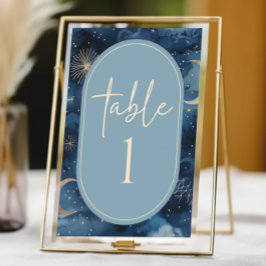 Blue Gold Celestial Elegant Starry Sky Wedding Tischnummer