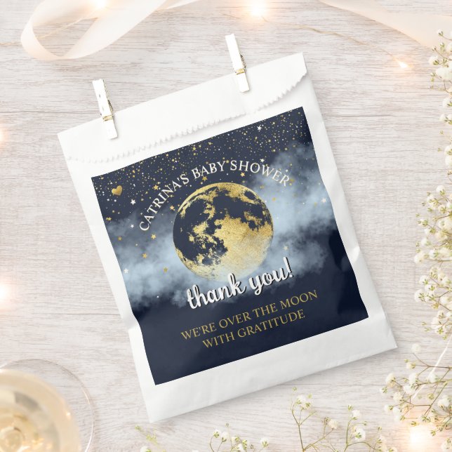 Blue Gold Celestial Moon and Stars Baby Dusche Geschenktütchen (Ausgeschnitten)