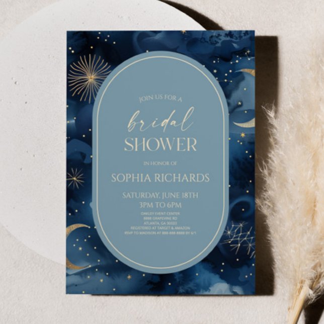 Blue Gold Celestial Starry Sky Bridal Shower Einladung (Von Creator hochgeladen)