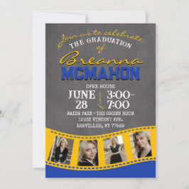 Blue & Gold Chalkboard Filmstrip-Abschluss Einladung