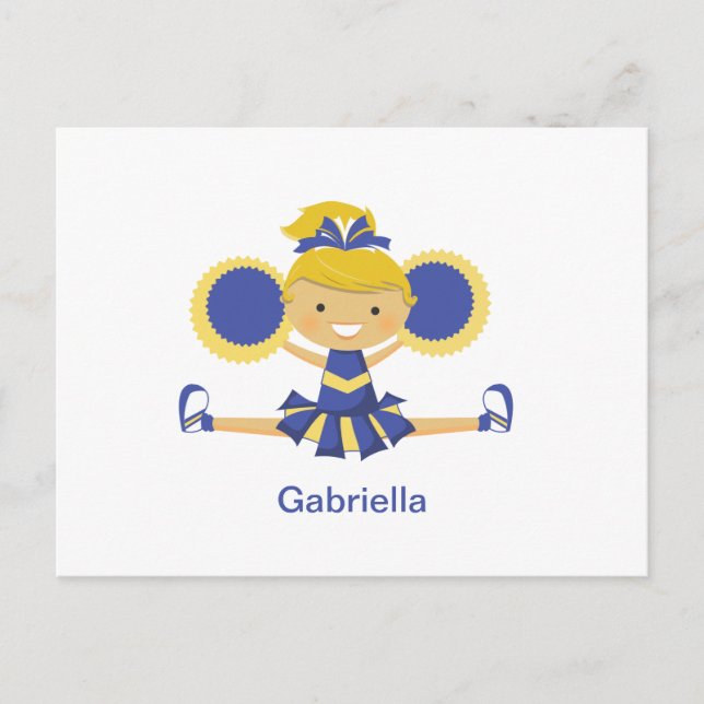Blue & Gold Cheerleader Postkarte (Vorderseite)