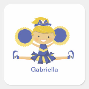 Blue & Gold Cheerleader Quadratischer Aufkleber