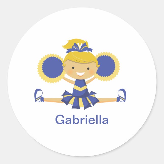 Blue & Gold Cheerleader Runder Aufkleber (Vorderseite)
