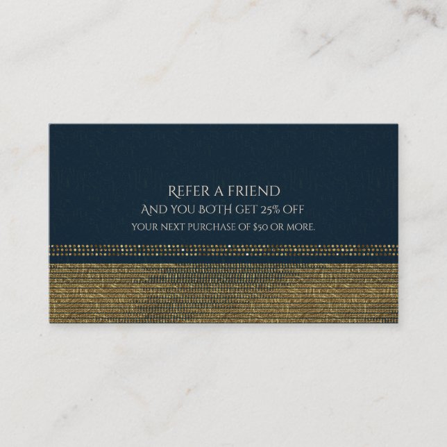 Blue & Gold Chic Sparkling Glam Golfen Empfehlungskarte (Vorderseite)