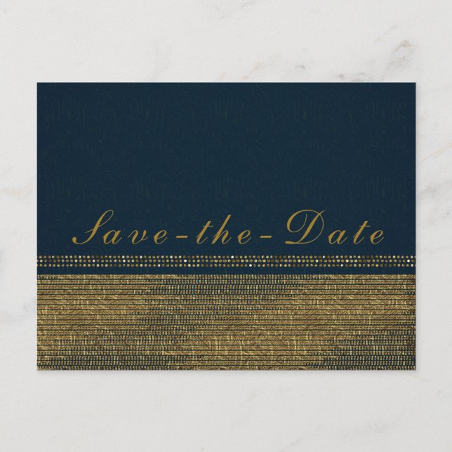 Blue & Gold Chic Sparkling Glam Save the Date Ankündigungspostkarte (Vorderseite)