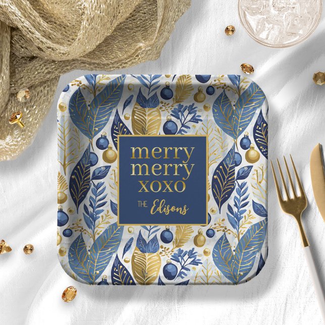 Blue Gold Christmas Merry Pattern#21 ID1009 Pappteller (Von Creator hochgeladen)