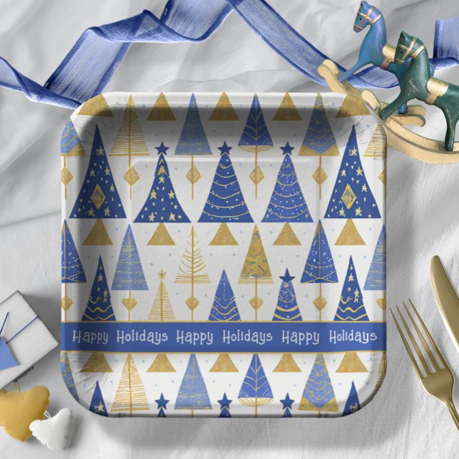 Blue Gold Christmas Merry Pattern#25 ID1009 Pappteller (Von Creator hochgeladen)