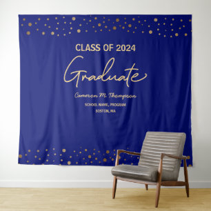Blue Gold Class 2024 Foto Backdrop Graduate Wandteppich
