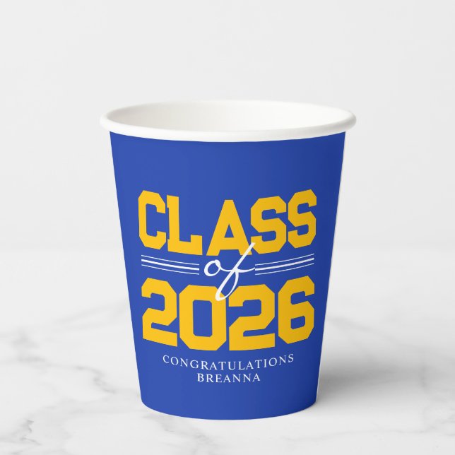 Blue & Gold Class Abschluss Pappbecher (Rückseite)