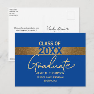Blue Gold Class of 2024 Abschluss Ankündigung Postkarte