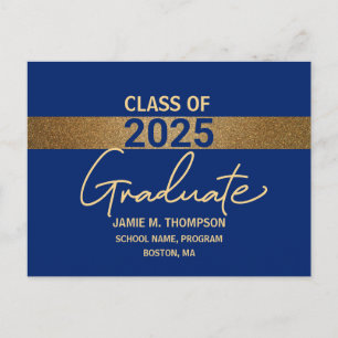 Blue Gold Class of 2025 Abschluss Ankündigung Postkarte