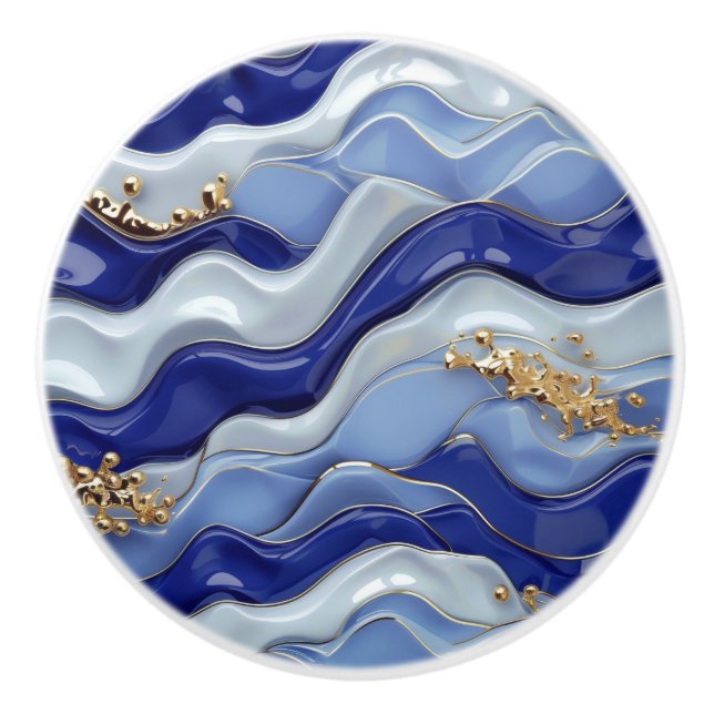 Blue Gold Coastal Beach Wasserwaden Keramikknauf (Vorderseite)