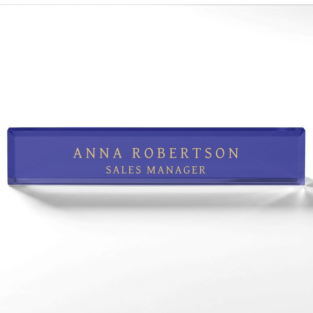 Blue Gold Colors Beruflich Trendy Minimalistisch Namensplakette (Vorderseite)